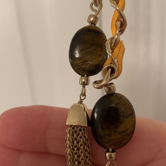 WHBM Leather & Gold Tone Chain Necklace with Beaded Tassels - Picture 9 of 11